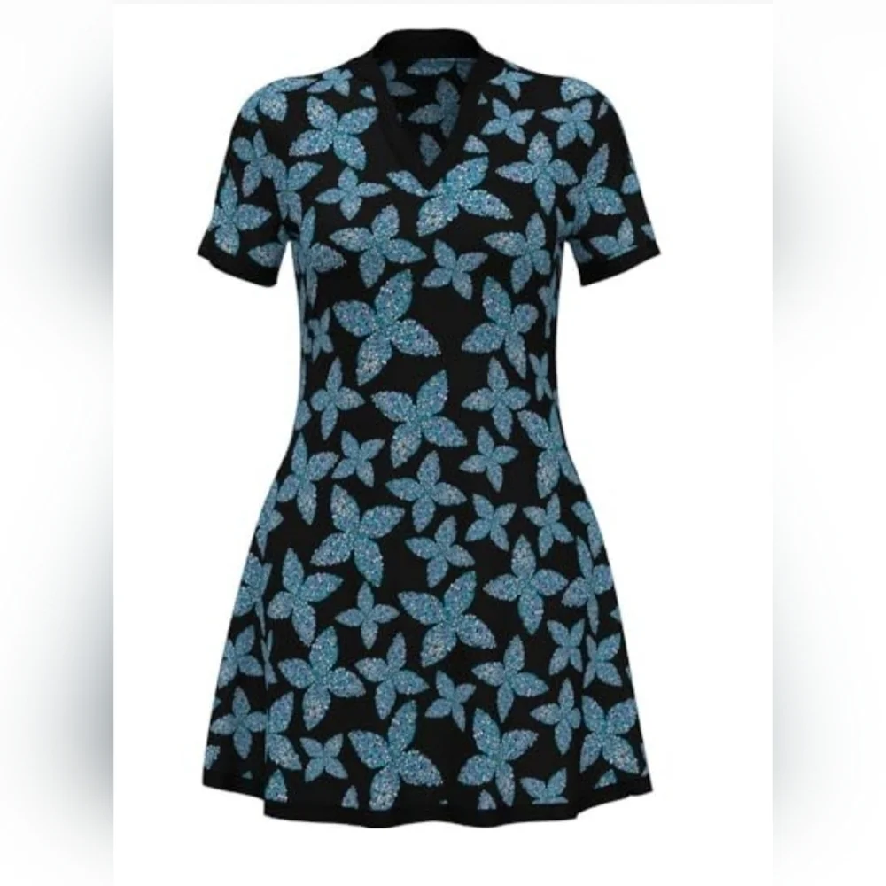 Ben Hogan Pixel Floral Dress In Caviar Size Small Short Sleeve Golf
